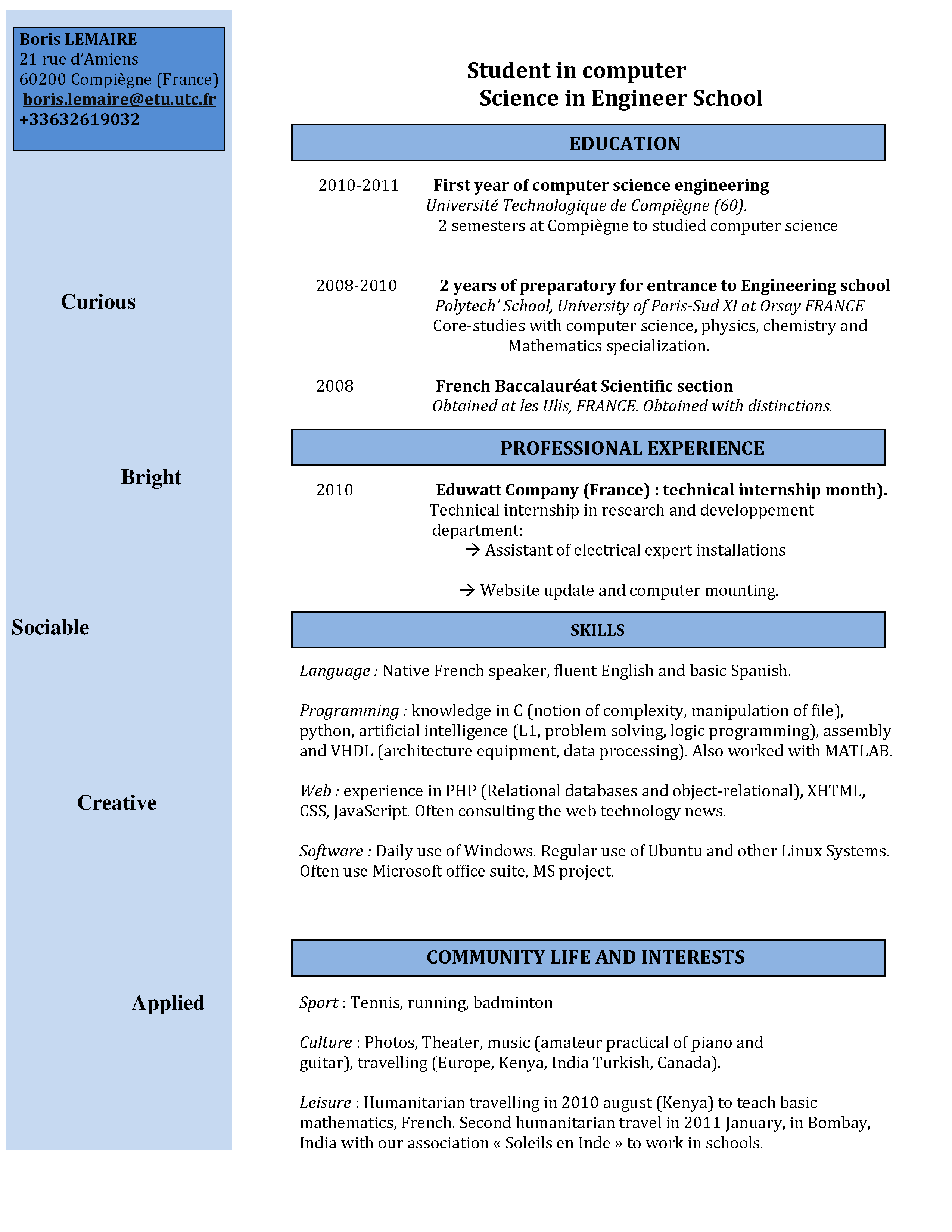 resume format  cv presentation publication